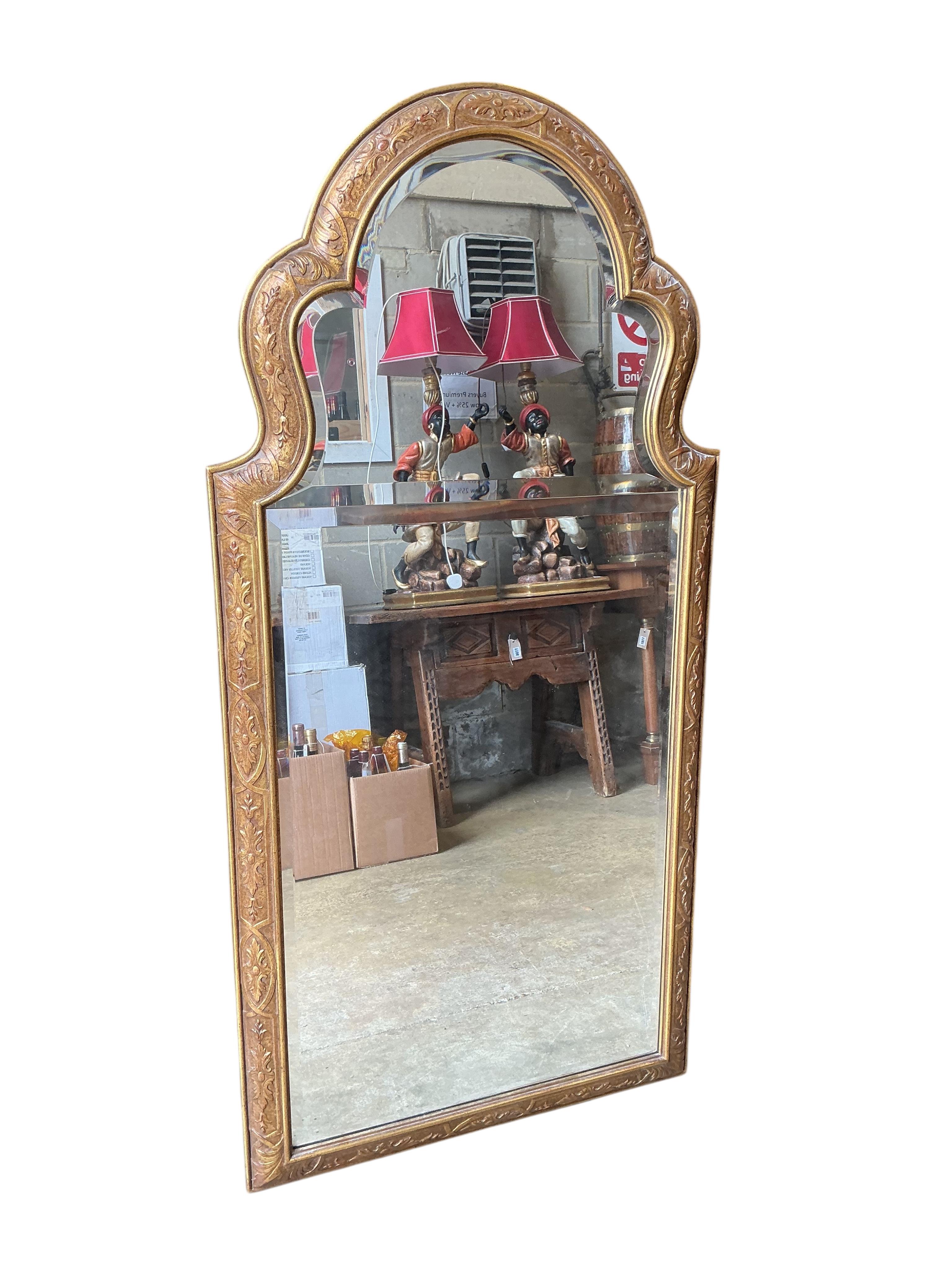 A Queen Anne style giltwood wall mirror with two part plate, width 66cm, height 134cm